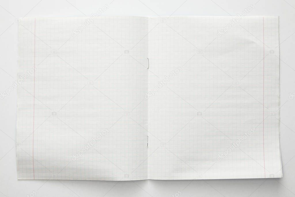 top view of empty paper sheets on white background