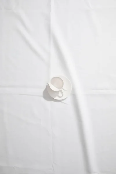 Top View Clean Coffee Cup White Cloth Copy Space — 스톡 사진