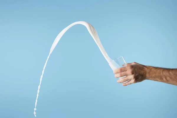 Cropped View Man Holding Glass Fresh White Milk Splash Isolated — Stock Photo, Image