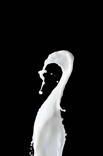Frisk Hvid Mælk Stænk Med Dråber Isoleret Sort - Stock-foto