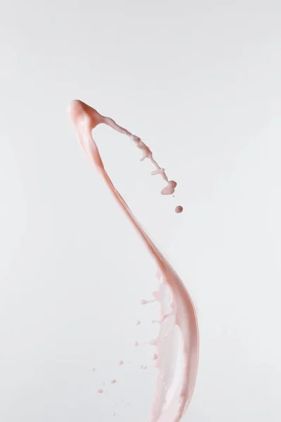 Verse Roze Melk Splash Met Druppels Geïsoleerd Wit — Stockfoto