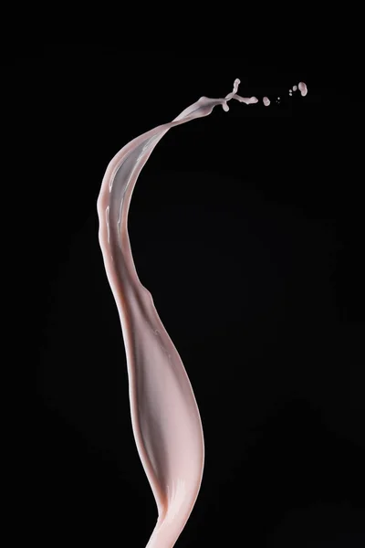 Smooth Fresh Pink Milk Splash Isolated Black — 스톡 사진