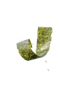 top view of twisted nori seaweed piece and rice isolated on white clipart