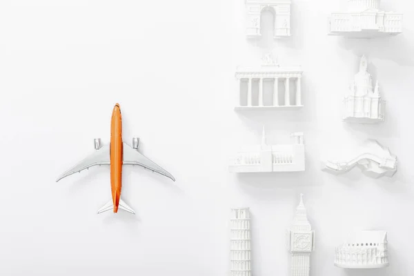 Top View Toy Plane Statuettes Different Countries Europe Isolated White — 스톡 사진