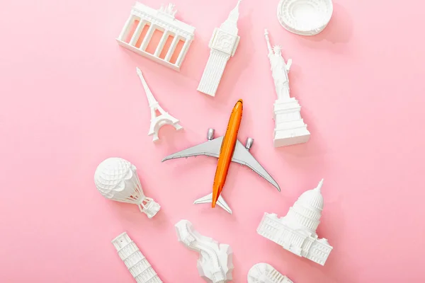 Top View Toy Plane Figurines Countries Pink — Stock Photo, Image