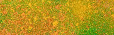 orange, yellow and green colorful holi paint explosion, panoramic shot clipart
