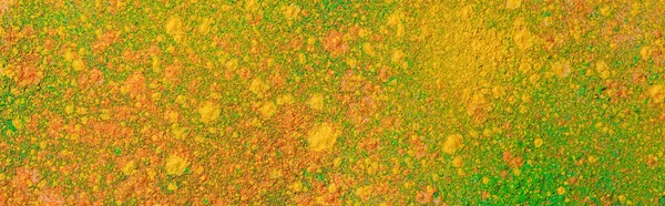 Orange Yellow Green Colorful Holi Paint Explosion Panoramic Shot — Stock Photo, Image