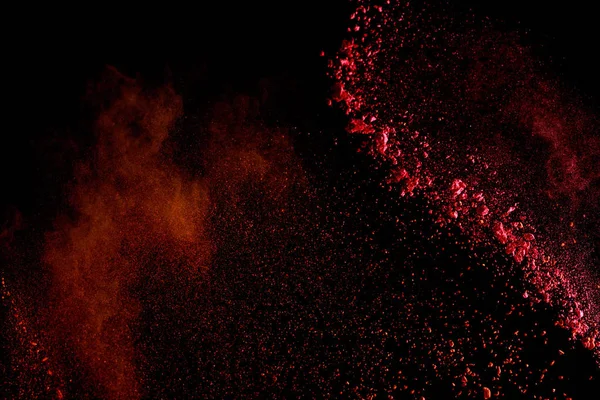 Rojo Colorido Holi Pintura Explosión Sobre Fondo Negro — Foto de Stock