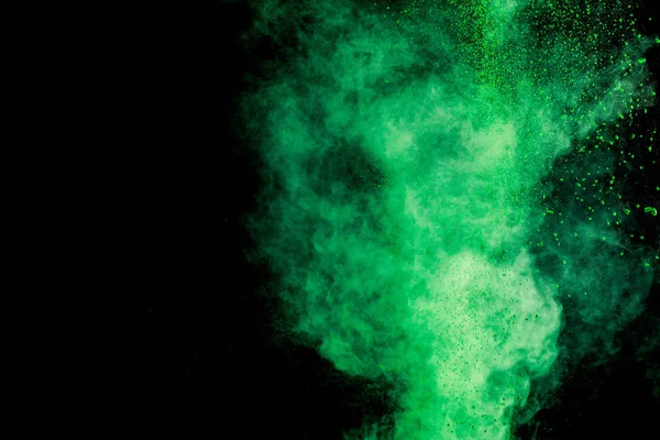 Green Colorful Holi Paint Explosion Black Background — Stock Photo, Image