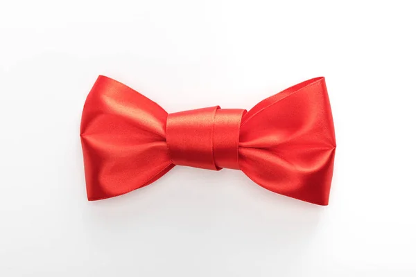 Top View Red Decorative Satin Bow Isolated White — Stock Photo, Image