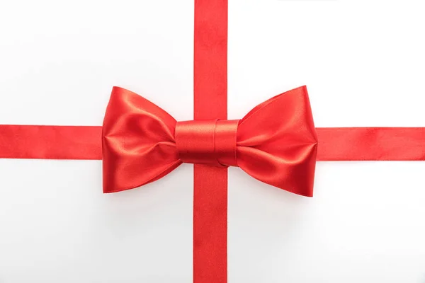 Top View Red Decorative Ribbon Bow Isolated White — 스톡 사진