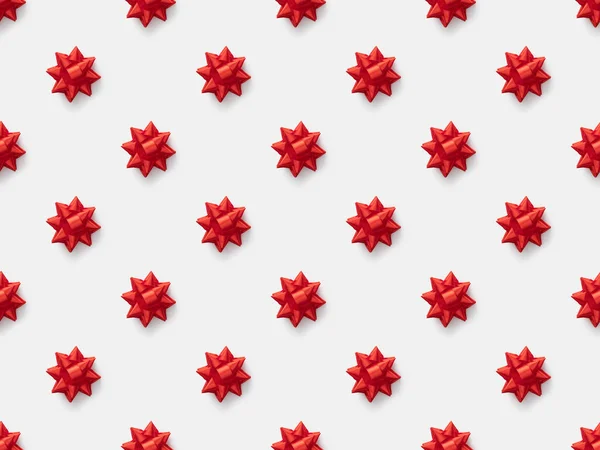 Top View Red Decorative Bows Isolated White Seamless Pattern — Stock Photo, Image