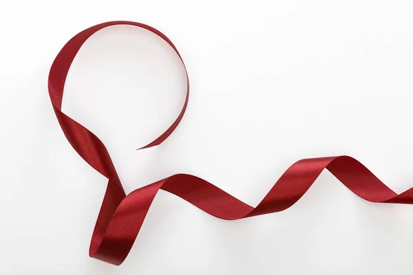 Top View Satin Burgundy Decorative Curved Ribbon Isolated White — 스톡 사진
