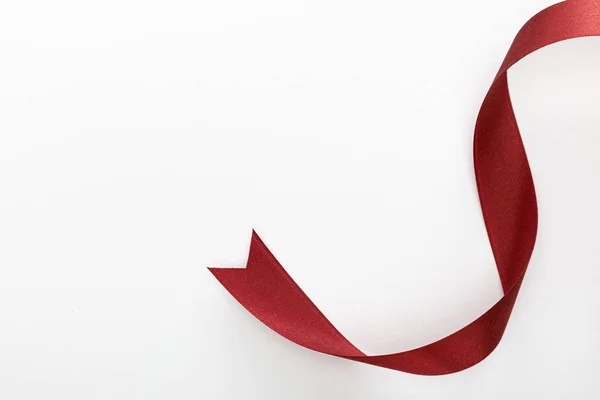 Top View Satin Burgundy Decorative Curved Ribbon Isolated White — 스톡 사진