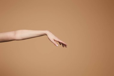 cropped view of female delicate hand isolated on beige clipart