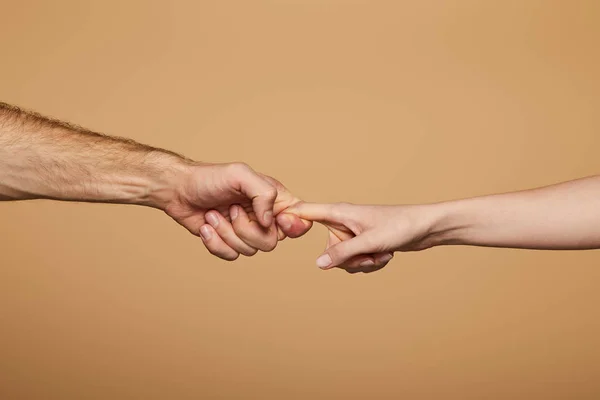 Cropped View Man Woman Holding Fingers Isolated Beige — Stock Photo, Image