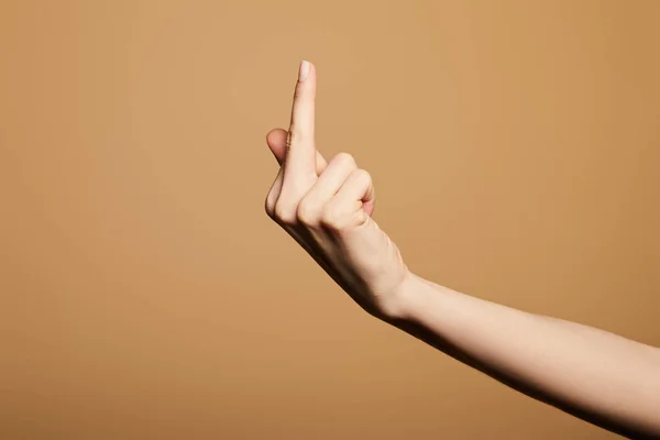 Cropped View Woman Showing Middle Finger Isolated Beige — Stock Photo, Image