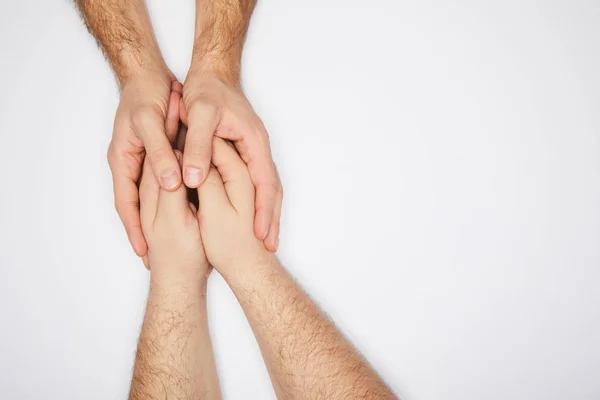 Övre Två Män Som Håller Händerna Isolerade Vit — Stockfoto