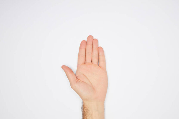 верхний вид мужской открытой ладони изолирован на белом
