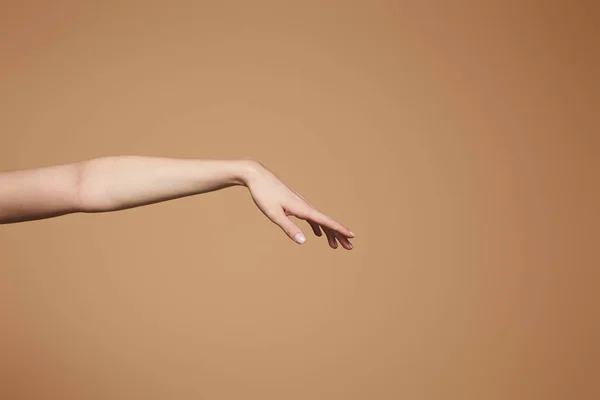 Cropped View Female Delicate Hand Isolated Beige — Stock Photo, Image