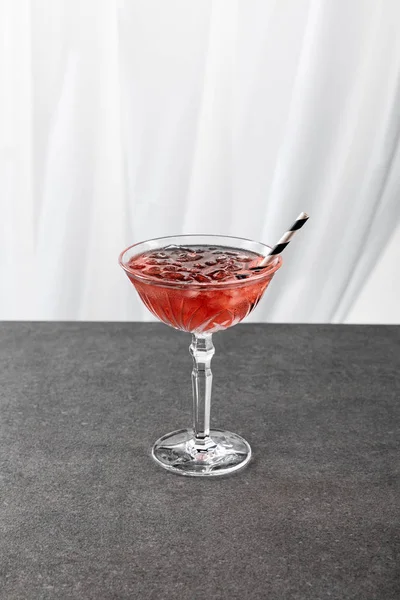 Glass Red Cosmopolitan Cocktail Ice Straw White — Stock Photo, Image