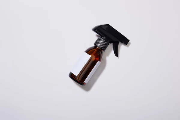 Top View Dispenser Cosmetic Bottle Oil Grey Background — Stock Photo, Image