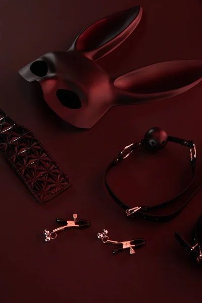 Секс Іграшки Темному Освітленні Червоному Тлі — стокове фото