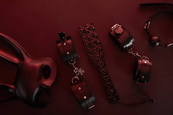 Top View Sex Toys Dark Lighting Red Background — 스톡 사진
