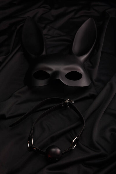 rabbit mask and gag on black textile background