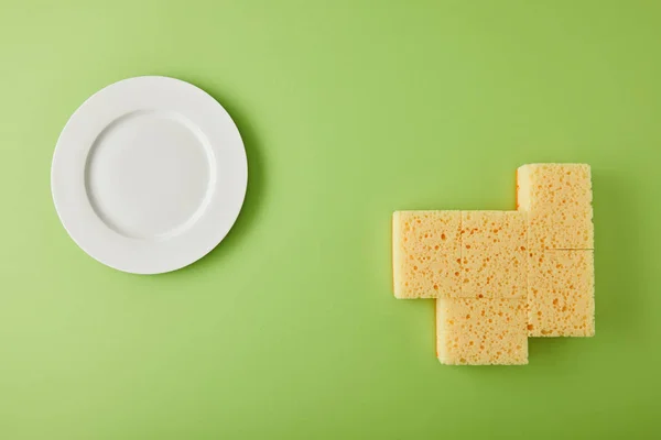 Top View Plate Sponges Dish Washing Green — 스톡 사진