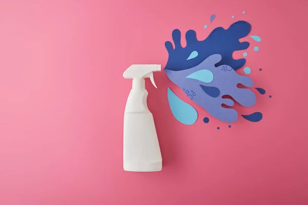 Samenstelling Met Wasmiddel Spray Fles Water Splash Gemaakt Van Papier — Stockfoto