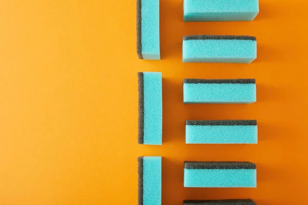 Top View Blue Sponges Dish Washing Orange — 스톡 사진