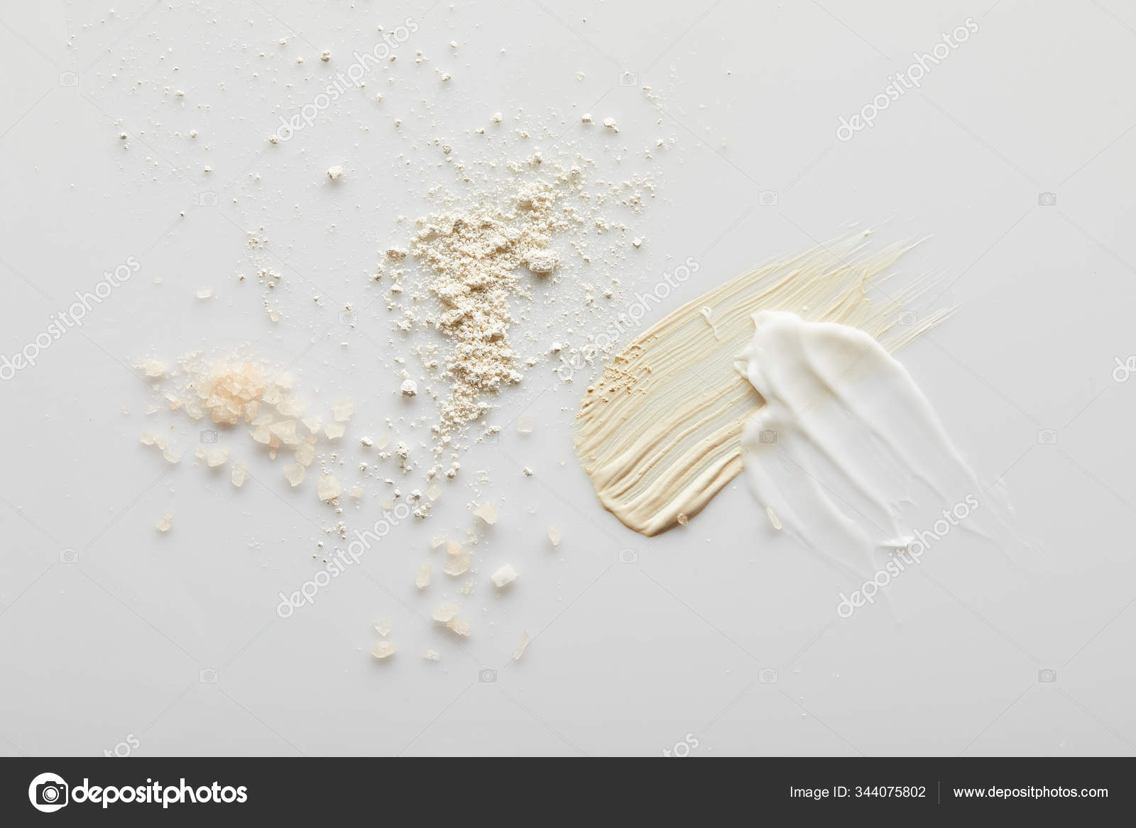 Top View Sea Salt Face Powder Cosmetic Tone Cream Brushstrokes Stock
