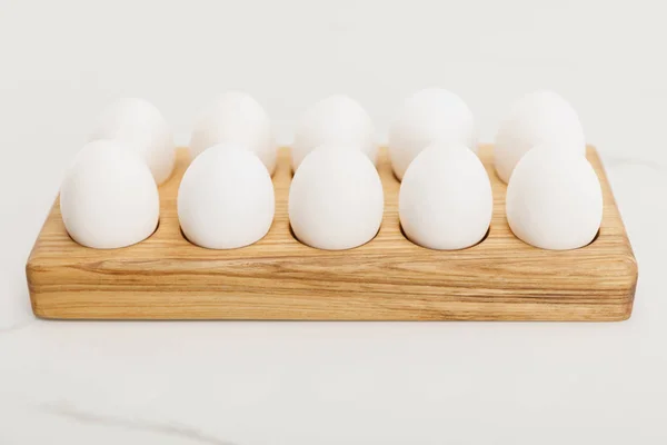 Wooden Egg Tray Chicken Eggs White Background — Stock Photo, Image