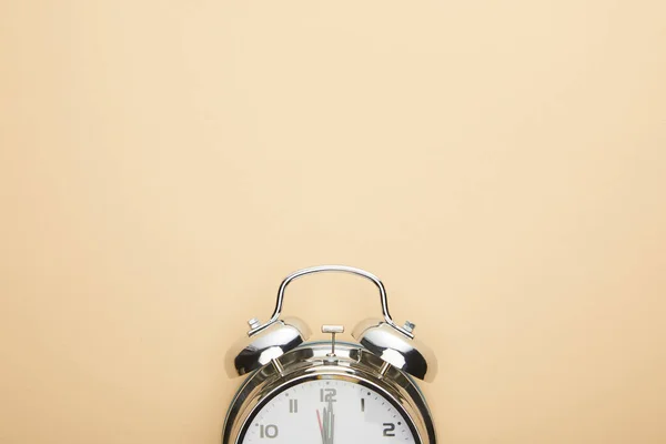 Top View Classic Alarm Clock Beige Background — Stock Photo, Image