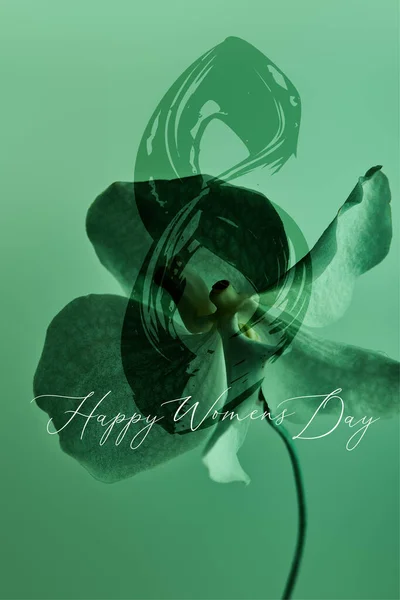 Πολύχρωμη Πράσινη Ορχιδέα Λουλούδι Απομονώνονται Πράσινο Ευτυχισμένη Γυναικών Απεικόνιση Ημέρα — Φωτογραφία Αρχείου