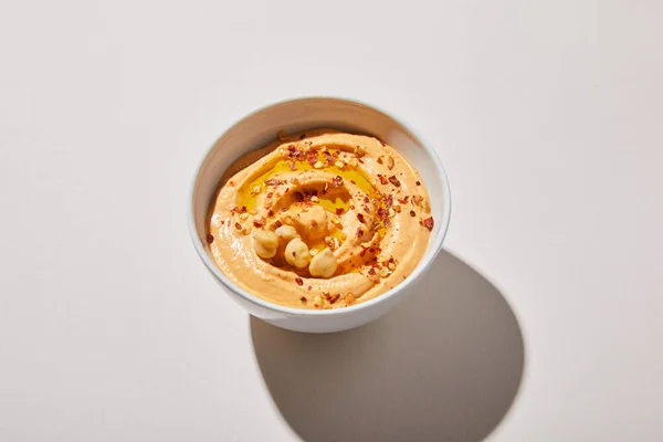 Close View Bowl Hummus Grey Background — Stock Photo, Image