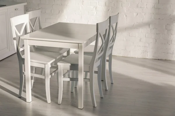 Chairs Table Brick Wall Modern Kitchen — Stock Photo, Image