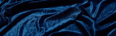 close up view of blue soft and crumpled velour textured cloth, panoramic shot clipart