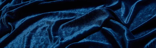 Close View Blue Soft Crumpled Velour Textured Cloth Panoramic Shot — Stock Photo, Image