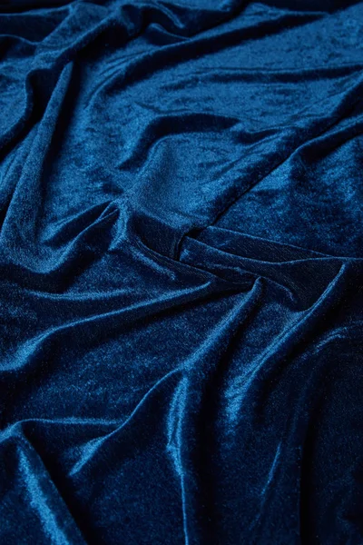 Vista Cerca Tela Texturizada Terciopelo Suave Arrugada Azul — Foto de Stock