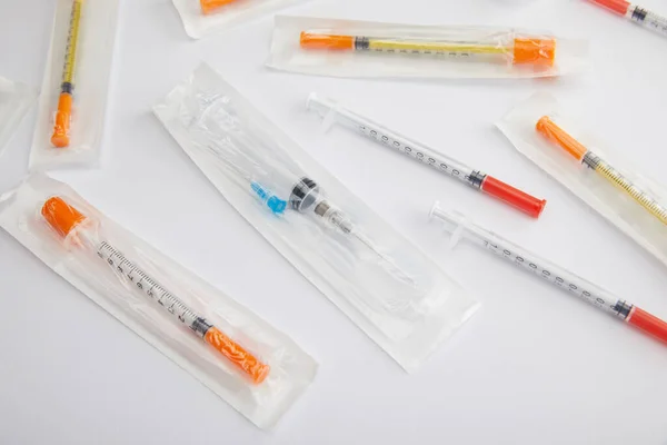 High Angle View Syringes White Background — Stock Photo, Image