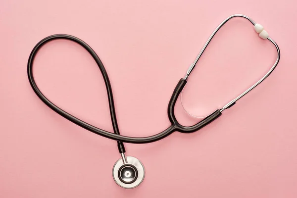 Vista Dall Alto Dello Stetoscopio Sfondo Rosa — Foto Stock