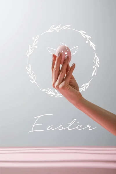 Cropped View Woman Holding Chicken Egg Isolated Grey Background Easter — Stock Photo, Image