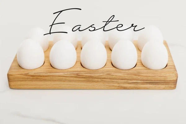 Wooden Egg Tray Chicken Eggs White Background Easter Illustration — Stock Photo, Image