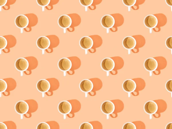 Top View Cups Fresh Coffee Orange Seamless Background Pattern — Stock Photo, Image