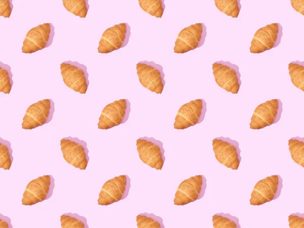 Top View Croissants Pink Seamless Background Pattern — Stock Photo, Image