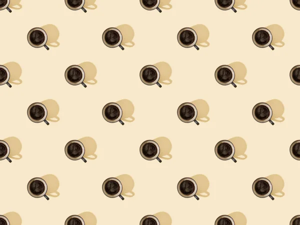 Top View Cups Fresh Coffee Beige Seamless Background Pattern — Stock Photo, Image