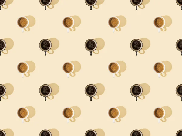 Top View Cups Fresh Coffee Beige Seamless Background Pattern — Stock Photo, Image