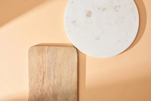 Top View Wooden Marble Boards Beige Background — Stock Photo, Image